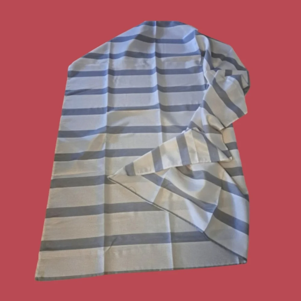One Panel Gray White Striped Standard Fabric Shower Curtain NWOT